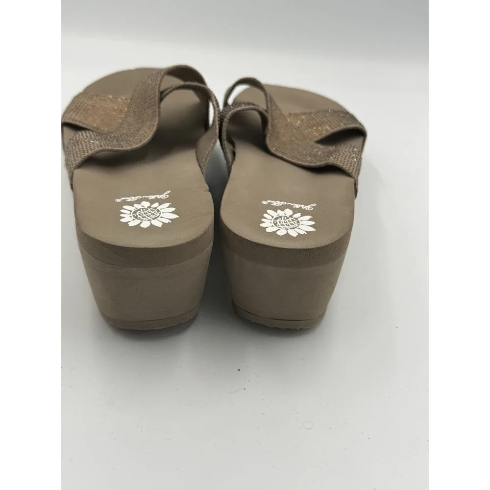Yellow Box Jello Rhinestone Flip Flops Wedge Sandals Beige Tan Women's Size 9.5 - Picture 7 of 11